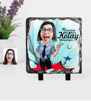 BK Gift Kişiye Özel Bayan Polis Karikatürlü Dekoratif Doğal Taş  1