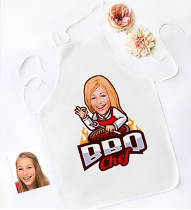 BK Gift Kişiye Özel Bayan Barbekü Chef Karikatürlü Mutfak Önlüğü-1 (Beyaz)