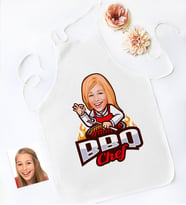 BK Gift Kişiye Özel Bayan Barbekü Chef Karikatürlü Mutfak Önlüğü-1 (Beyaz)
