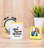 Sağlık Bilgisi Öğretmeni Sarı Kupa Bardak ve Sarı Mini Fotoğraf Çerçevesi