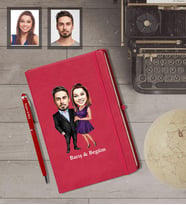 Kişiye Özel Sevgili Karikatürlü Kırmızı Defter Kalem Hediye Seti Model 15