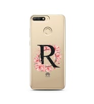 Pembe Çiçekli Harf Tasarım Süper Şeffaf Silikon Telefon Kılıfı Huawei Y6 Prime 2