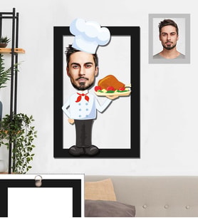 Kişiye Özel Aşçı Karikatürlü 3D Ahşap Tablo 30x47 Bay-2