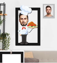 Kişiye Özel Aşçı Karikatürlü 3D Ahşap Tablo 30x47 Bay-2