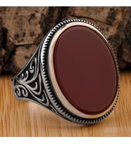 925 Ayar Gümüş Düz Akik Taşlı Oval Model Yüzük