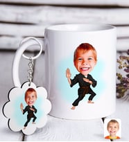 BK Gift Kişiye Özel Çocuk Karateci Karikatürlü Beyaz Kupa ve Anahtarlık Hediye Seti-1 (Model 1)