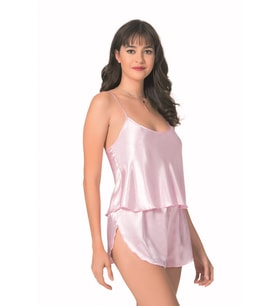 Primoda Pembe Saten Babydoll Şort Takımı