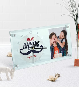 BK Gift Kişiye Özel Fotoğraflı Canım Babam Masaüstü Cam Saat-8 (Beyaz)