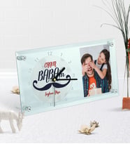 BK Gift Kişiye Özel Fotoğraflı Canım Babam Masaüstü Cam Saat-8 (Beyaz)