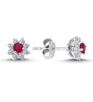 Lova Pırlantalı Yakut Çiçek Küpe - 3030021