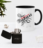 BK Gift Kişiye Özel Babaların Babası Siyah Kupa Bardak Benzinli Metal Çakmak Seti-1 (Model 1)