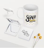 BK Gift Kişiye Özel Süper Öğretmen Temalı Beyaz Kupa Ayna Seti - 1