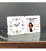Türk Dili ve Edebiyatı Öğretmeni Ahşap Masa Saati