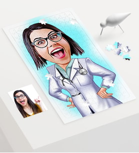 BK Gift Kişiye Özel Kadın Doktor Karikatür 240 Parça A3 Puzzle  1
