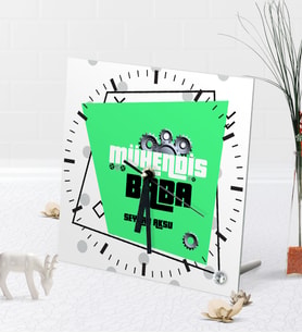 BK Gift Kişiye Özel Mühendis Baba Masaüstü Kare Cam Saat-2 (Beyaz)