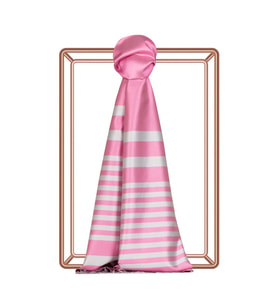 İpekevi Lilyum Pembe Odak Meridyen Çizgili İpek Şal