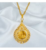 Taşlı Damla Tuğralı Altın Kolye