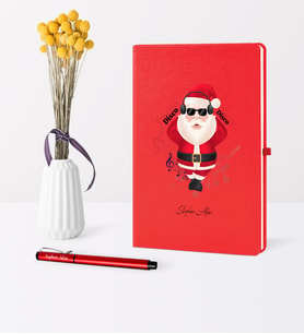 BK Gift Kişiye Özel Yılbaşı Noel Baba Temalı Kırmızı Defter Kalem Seti - 1