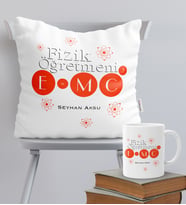 BK Gift Kişiye Özel Fizik Öğretmeni Temalı Yastık Kupa Seti - 3