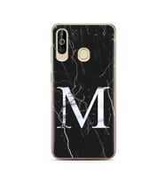 Samsung A60 Siyah Mermer Harf Tasarımlı Telefon Kılıfı M-Harfi 
