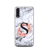 Mermer Çiçekli Harf Tasarım Süper Şeffaf Silikon Telefon Kılıfı Samsung A30s Ş-H