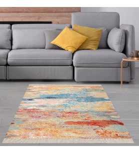 Batik Desenli Renk Geçişli Dijital Baskı Yıkanabilir Kaymaz Taban Salon Halısı ve Yolluk (Bej)