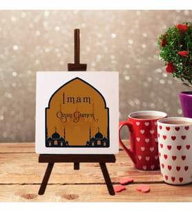 Kişiye Özel İmam Tasarımlı Şövale Ayaklı Dekoratif Doğal Taş (Krem)