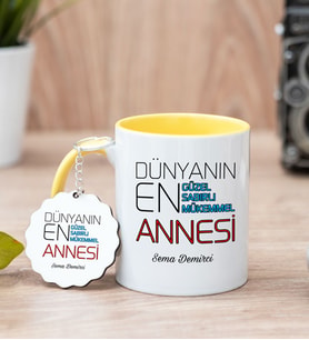 Dünyanın En İyi Annesi Sarı Kupa Bardak Ve Anahtarlık Set