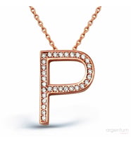 Zirkon Taşlı Gümüş P Harfi Kolye - N090801 (Rose)