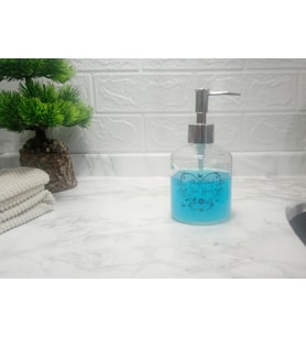 Cam Sıvı Sabunluk,Kalpli Model 300ml 7,6x15,5cm