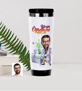 BK Gift Kişiye Özel Bay Kimya Öğretmeni Karikatürlü Çelik Termos Bardak - 2
