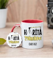 Harita Teknikeri Kırmızı Kupa Bardak Ve Anahtarlık Set