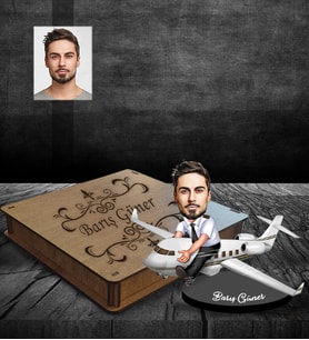 Kişiye Özel Pilot Karikatürlü Ahşap Biblo Kutulu Bay-1