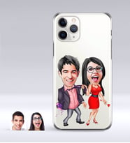 BK Gift Kişiye Özel Sevgililer Karikatürlü iPhone 11 Pro İnce Şeffaf Silikon Telefon Kapağı-4 (Beyaz)