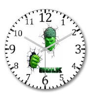 Hulk Modelo Duvar Saati Bombeli Gercek Cam