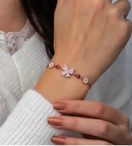 Papatya Silver Kelebek Papatya Uğur Böceği Bileklik Renkli Mineli Rose Gold Kaplama Gümüş