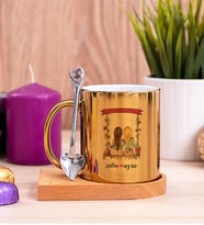 Best Friends Salıncak Tasarım Ahşap Altlıklı Gold Kupa Bardak