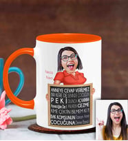 BK Gift Kişiye Özel Anneler Günü Temalı Karikatürlü Turuncu Kupa Bardak T6