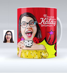BK Gift Kişiye Özel Bayan Karikatürlü Beyaz Kupa Bardak  6