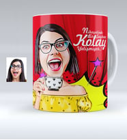 BK Gift Kişiye Özel Bayan Karikatürlü Beyaz Kupa Bardak  6