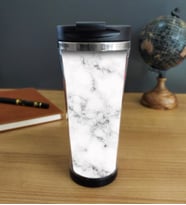 Beyaz Mermer Desen Tasarım 400 ml Termos Bardak  (Siyah - Beyaz)
