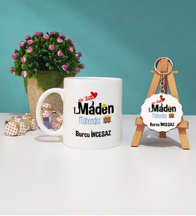 Mesajlı Maden Mühendisi Tasarımlı Kişiye Özel Maden Mühendisi Kupa Bardak ve Ahşap Anahtarlık Hediye Seti