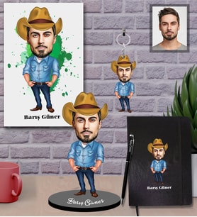 Kişiye Özel Erkek Karikatürlü 5 li Hediye Seti Model-5