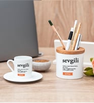 Sevgili Kelime Anlamı Türk Kahvesi Fincanı Ve Kalemlik Hediye Seti
