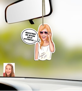 BK Gift Kişiye Özel Bayan Kolay Yetişmiyor Karikatürlü Ahşap Araba Dikiz Ayna Süsü-4 (Beyaz)