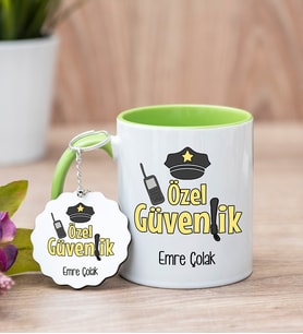Özel Güvenlik Yeşil Kupa Bardak Ve Anahtarlık Set