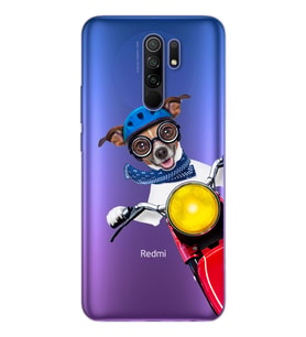 Motorcu Köpek Tasarımlı Süper Şeffaf Silikon Telefon Kılıfı Xiomai Redmi 9