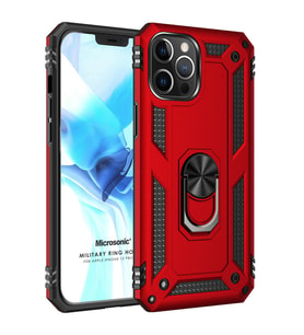 Microsonic Apple iPhone 12 Pro Kılıf Military Ring Holder Kırmızı