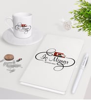 BK Gift Kişiye Özel İç Mimar Beyaz Defter Kalem Türk Kahvesi Fincanı Seti-2 (Model 1)