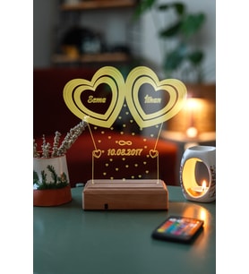 Kişiye Özel 3D Aşk & Kalp & İsim & Tarih Masaüstü Led Lamba